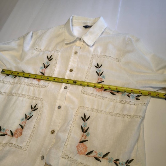 Cottagecore Ladder Lace Embroidery Blouse Womens 14 Button Up White Boho - Picture 7 of 11